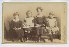 4 Siblings In Dresses Reading A Book c1890s Cabinet Photo By Whitlock Birmingham picture