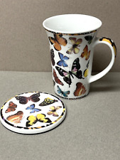 2008 PAUL CARDEW Butterflies Mug W/Coaster/Lid-Designed In England picture