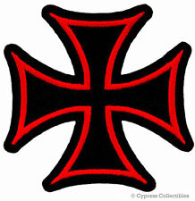 IRON CROSS PATCH - Embroidered Maltese Gothic BLACK RED IRON-ON BIKER CHOPPER  picture