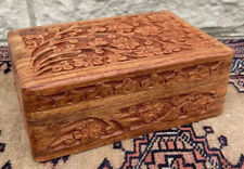 Vintage Hand Carved Wood Trinket Marquetry Box 6x4x2” Wooden Jewelry picture