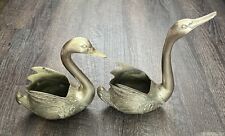 Vintage Pair Of Large Brass Swans Planters 13