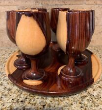 UNIQUE 6 WOODEN WINE GLASSES AND SAUCER KENYA HAND MADE RARE NICE picture