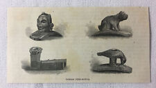 small 1855 magazine engraving ~ INDIAN PIPE BOWLS ~ smoking picture