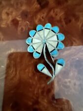 Old Native American  Turquoise Flower Cluster Sterling Silver Dangles Pin Brooch picture