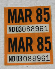 1985 North Dakota passenger car license plate sticker pair picture