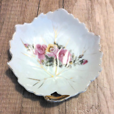 Vintage Roses Trinket Dish Leaf Shaped Gold Rim Japan Victorian Porcelain 4
