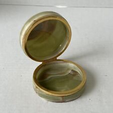 Vintage Green White Brown Onyx Marble Hinged Trinket Jewelry Storage Box picture