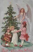 Tucks 136 Christmas Tree Candles Drum Angel Silver Embossed c1908 postcard H84 picture