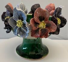Large French Barbotine Style Ceramic Flower Vase, Poppies picture