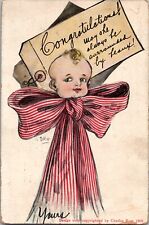 DWIG Artist Signed Congratulations Baby With Bow Tie c1911 c1908 Postcard picture