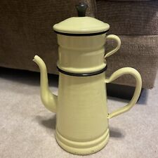 Vintage French Enamelware Yellow Enamel Drip Coffee Pot Percolator, 11