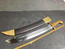 Vintage 26-1/4” Saw Back Saber With Solid Brass Handle And Guard With Sheath picture
