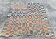 Vintage Handmade Wool Reversible Welsh Blanket Tapestry Bedspread 200x183 cm picture