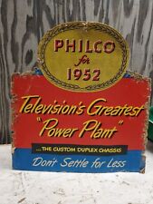 Vintage Philco Store Ad. Cardboard Standee 1952 TVs Greatest Power Plant 13.5x13 picture