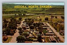 Medora ND-North Dakota, Aerial Of Town Area, Antique, Vintage Souvenir Postcard picture