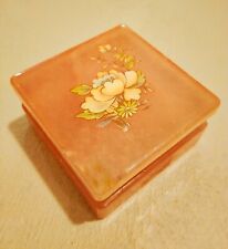 Antique Genuine Alabaster Hand Carved Hinge Trinket Jewelry Box Made In Italy picture