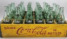 Vintage Yellow Wooden Coca-Cola Crate & Bottles Divided 24 Slot w/ Metal Edges  picture