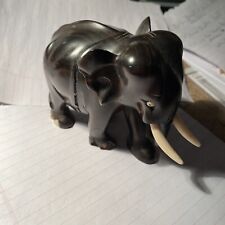 Vintage Black Ebony Wood Hand Carved Elephant 4 Inches picture