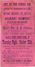 How To Succeed in Life, Rev. Dr. A. E. Owen, Humorus Lecture Handbill, 1800s picture