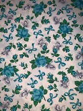 Vintage full feedsack feed flour sack fabric blue floral butterflie and bows picture