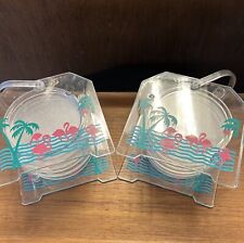 Vintage Clear Pink Flamingo Coaster Caddy Sets (2) picture