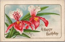 Vintage HAPPY BIRTHDAY Embossed Postcard Pretty Orchid Flowers / STECHER 257A picture