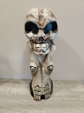 RARE... Hand Carved Wood Momento Skull Skeleton Home Decor Statue  picture