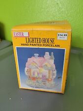 Hand Painted Porcelain Vintage Easter Decor Village Bakery Lighted House Tested picture