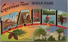 c1940s OCEAN PARK, MAINE Large Letter Postcard State Capitol / Flower - Linen picture