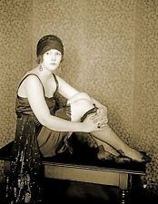 1925 Young Flapper Seated on a Table Vintage Old Photo 8.5