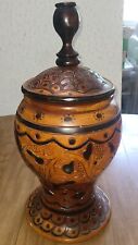 Large Hand Turned, Carved Solid Mahogany Haitian Vase & Lid Excellent  Shape picture