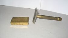 Vintage Gillette Gold Tech ball end 3 pc safety razor w/ brass blade holder picture
