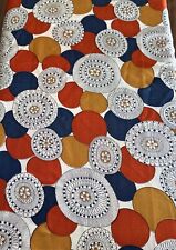 Vtg Exquisite Japanese Silk Fabric W45”xL3Y Daisies Red White Gold Blue Circles picture