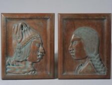 BUSTS Native American Indian Indigenous Hand Carved Signed F. Barron Wooden picture