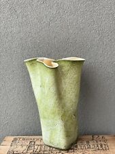 jozefina krosno poland art glass vase, Large Green Vase, Mid Century Glass Vase picture