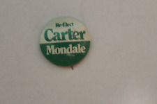 Vintage Re-Elect Carter Mondale Pin Green & White Pinback picture