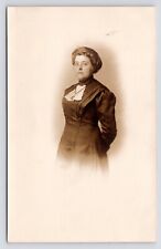 c1910 Vignetted Lady in Black Dress Edwardian Style Studio Photo RPPC Postcard picture