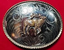 Vintage Comstock Silversmiths German Silver Belt Buckle Elk Collectible Hunting picture