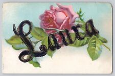 Postcard Laura Greeting Rose Glitter Embossed Divided Back picture