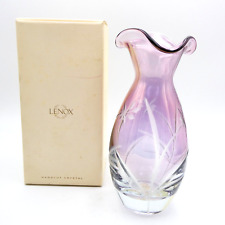 Lenox Amethyst Etched Crystal Vase Petite Floral 9 in Ruffle Edge with Box picture