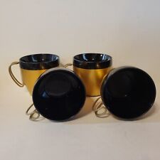 Vtg West Bend Insulated 4 Mugs Cups Thermo Serv Gold Black Metal Handles picture
