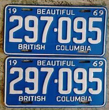 ** 1969 British Columbia License Plate PAIR **  #297-095 Excellent  picture