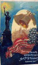 J83/ Patriotic Postcard c1910 Statue of Liberty Flag Glitter Fireworks 250 picture