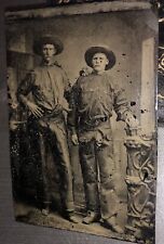 Two Armed Cowboys, 1800s Tintype Photo Antique Western Men Rare picture