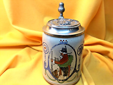 German Art Nouveau Shooting 0.5L Beer Stein w/Early Scene of Hunter,Dog & Gun picture