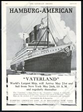 1914 SS Vaterland cruise ship art Hamburg-American Line travel vintage print ad picture