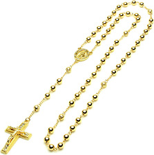 Collar de Cuentas Oro 14k chapado para Hombre Rosario Guadalupe Jesús cadena 28 picture