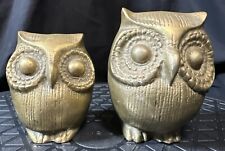 2 Vintage Owl Figurine Paperweight Metal Birds Paperweight picture
