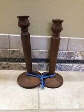 Vtg Antique 11 In Tall Pair ENGLISH Arts Crafts Wooden CANDLESTICKS Turned Wood picture