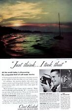 Vintage print ad 1938 Eastman camera Cine Kodak Kodachrome Sunset boat photo picture